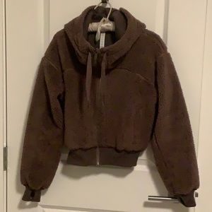 LuluLemon hooded faux Sherpa reversible bomber jacket